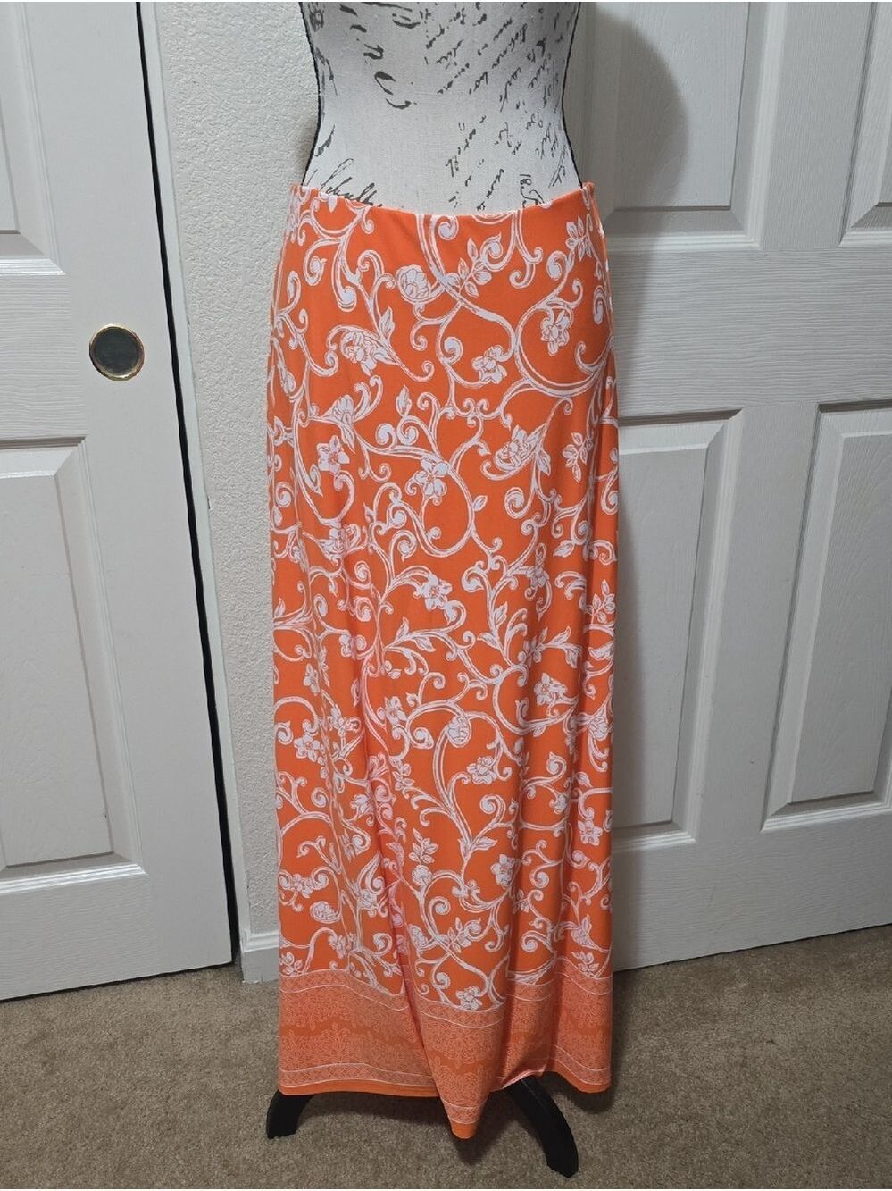Vince Camuto Orange White Floral Maxi Skirt Stretch Resort Beach M